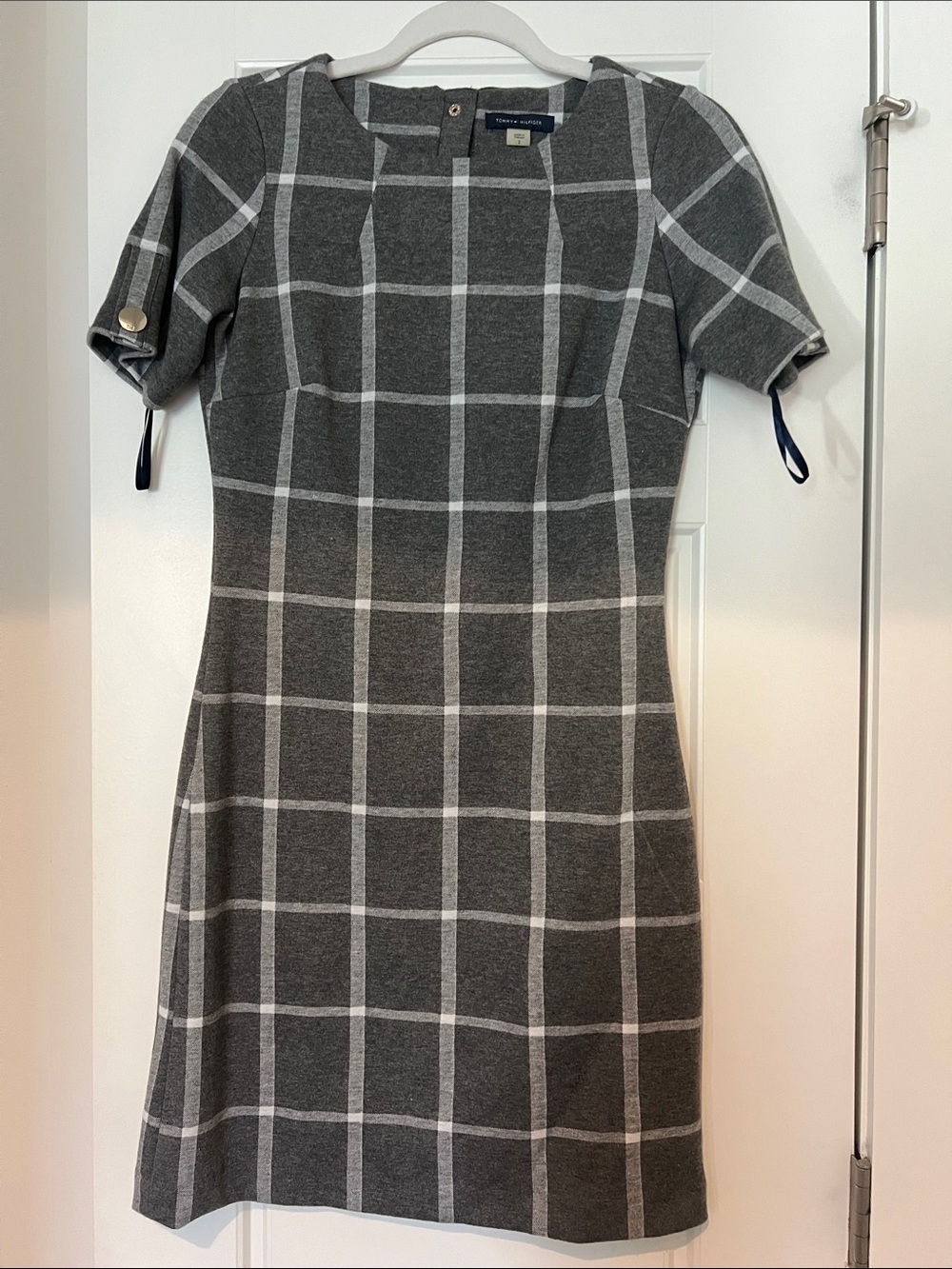 Tommy Hilfiger Gray Windowpane Knit Mini Dress